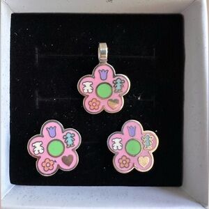 TOUS Pink Flower Pendant and Earring Set